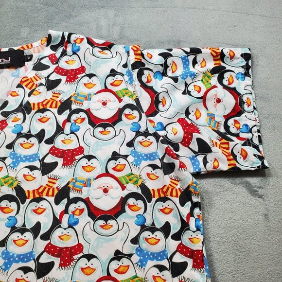 MNJ V-Neck Scrub Top Santa Claus with Penguins Holiday Theme Print 2 Pckts Sz XL - Picture 6 of 10